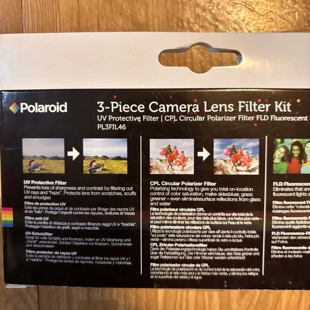 Polaroid 46mm Camera Lens Filter Kit UV CPL FLD 3 Piece Set w Case PL3FIL46 New